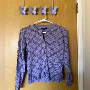 Karen Scott Purple Black Plaid Cardigan
